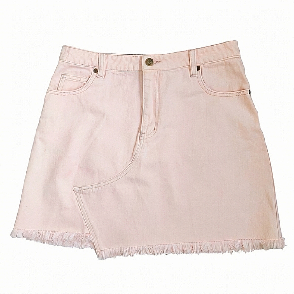 MP/D Pale Pink Cotton Denim Normcore Soft Girl Boho Frayed Mini Jean Skirt